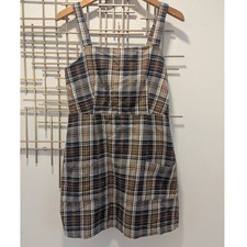 VTG Y2K American Eagle Plaid Pinafore Mini Dress Square Neck Made in Italy Sz M
