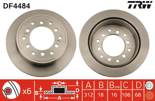 Disque de frein TRW DF4484 traité anti-corrosion à haute teneur en carbone