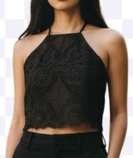 Abercrombie Fitch Black Crochet Crop Top High Neck Sleeveless Tank Womens Size S