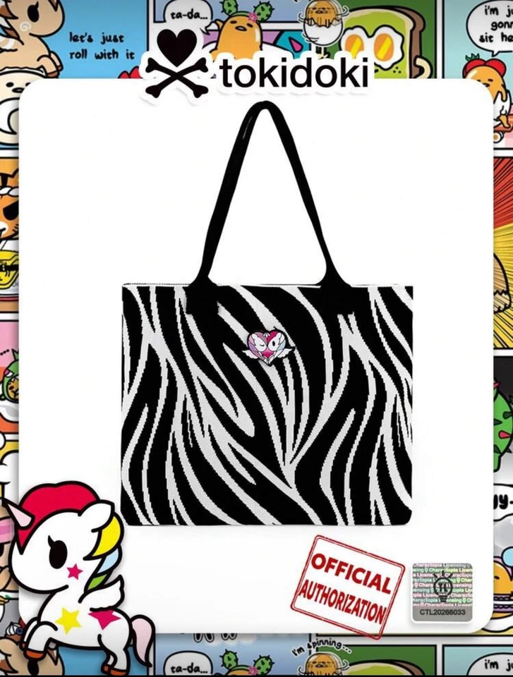 tokidoki Officially Licensed Black Zebra Print Heart Unicorno Shoulder Bag Tote