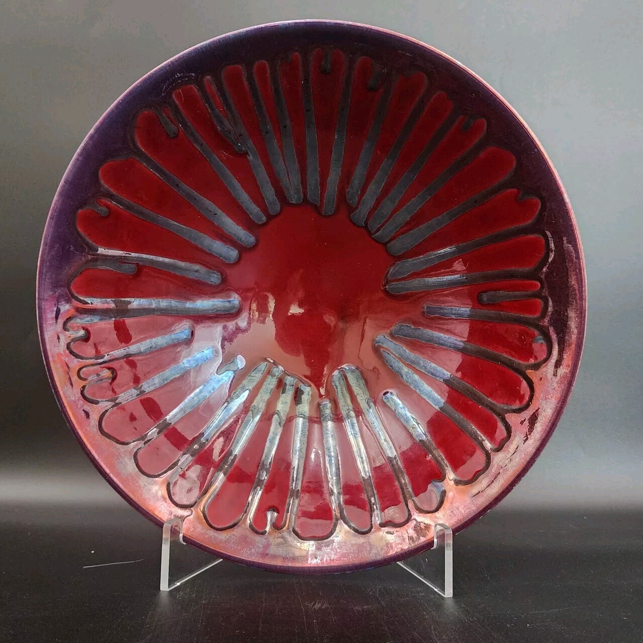 Red Ceramic Drip Glaze Pedestal Bowl 14