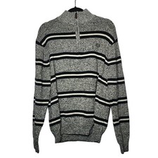 Chaps Men's Striped Pullover Quarter Zip Black and White Sweater Size XL
