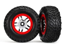 Traxxas 6891 Tires  Wheels Assembled Glued Red Beadlock Style Wheels 2 : Slash
