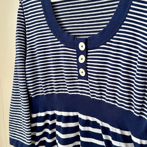 Boden Striped Knit Top Womens Sz 16 Navy Blue Babydoll Henley Nautical Sweater - Picture 3 of 7