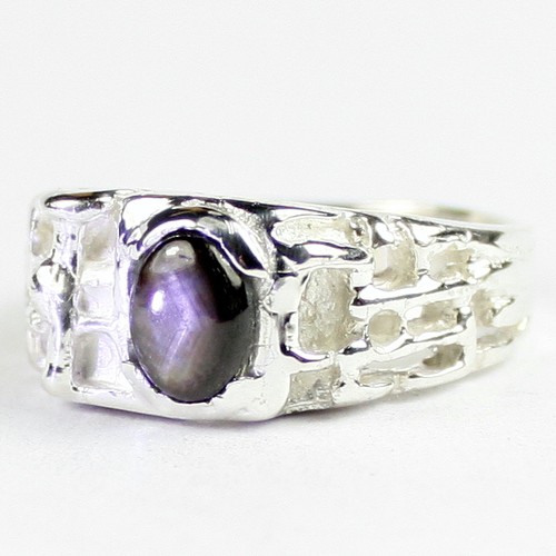 NATURAL BLACK STAR SAPPHIRE Sterling Silver Men's Ring, Handmade • SR197 - Picture 2 of 5