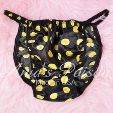 Sissy Satin Panties for MEN - Black Yellow Dot string Bikini or bra or skirt