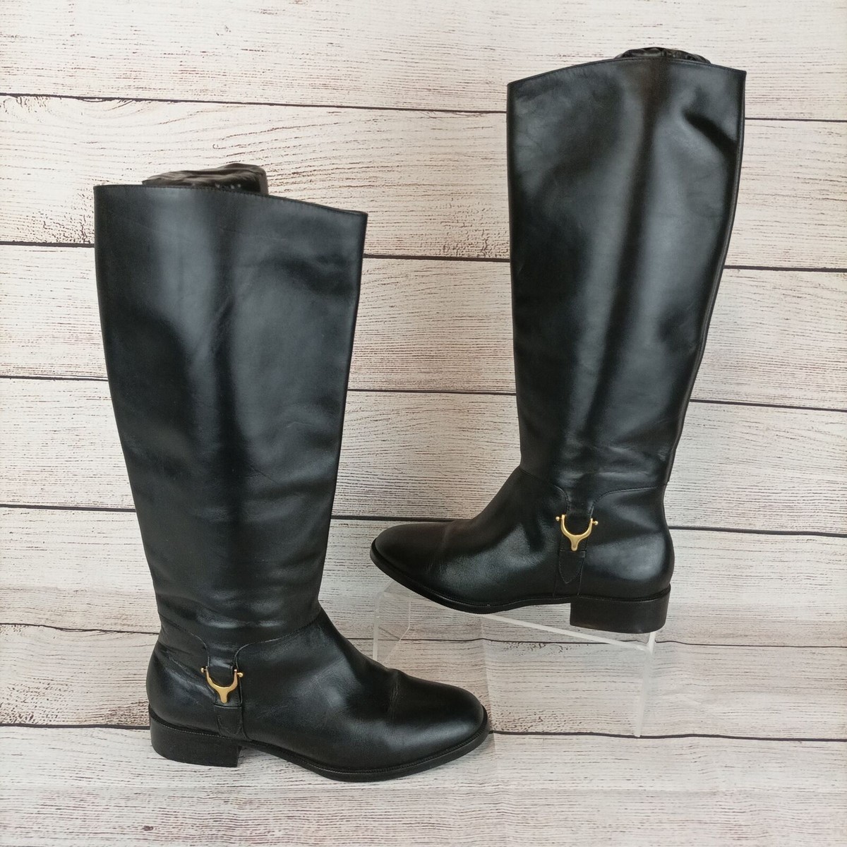 Etienne Aigner Womens Knee High Boots Size 6M Black Derby Leather