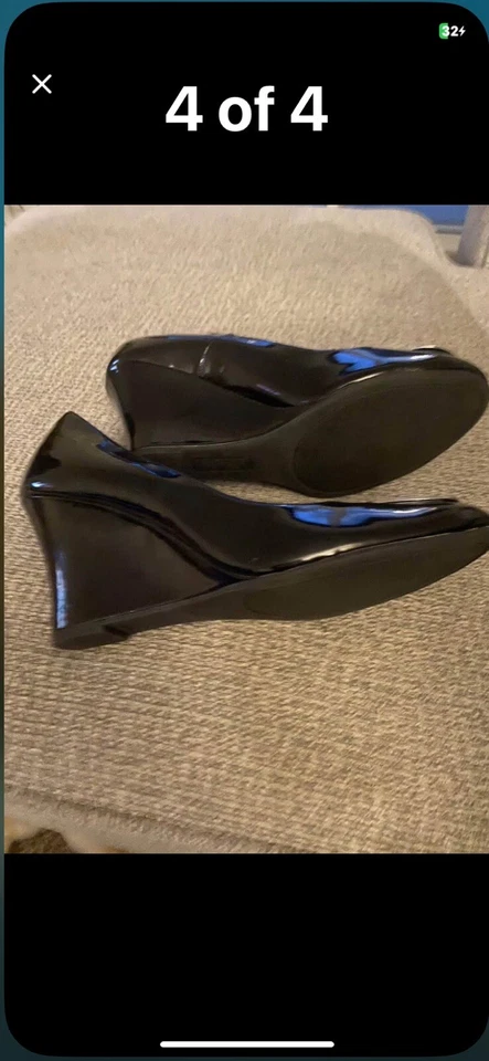 全新 FIONI 黑色漆皮楔形鞋 10M — 第 4/4 张图片