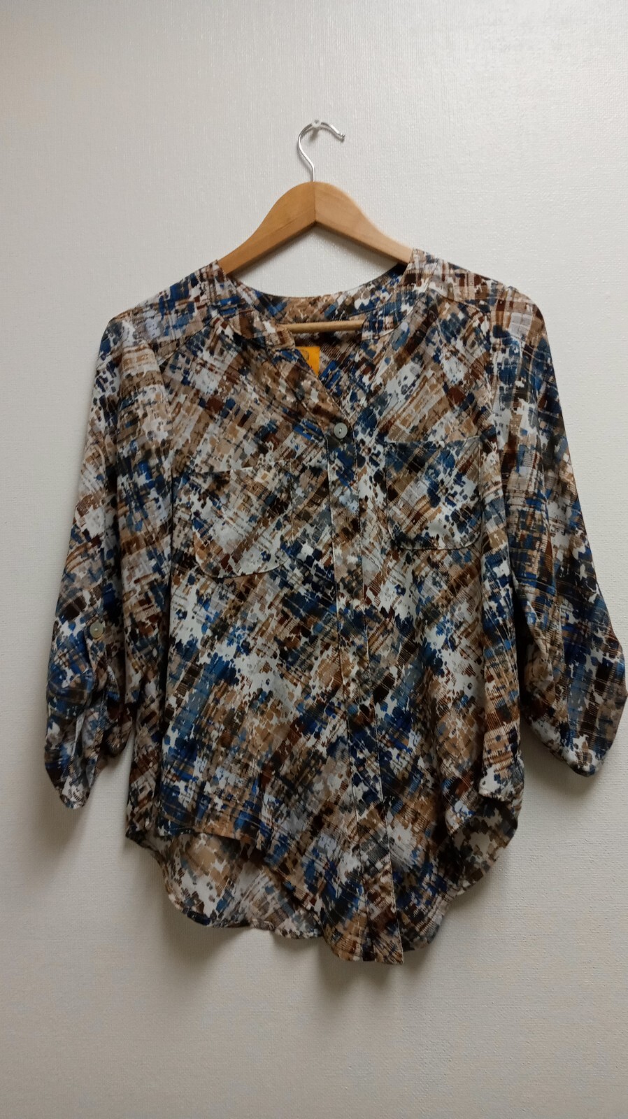 Ruby Rd. Blue & Brown Abstract Button Front 3/4 B… - image 1