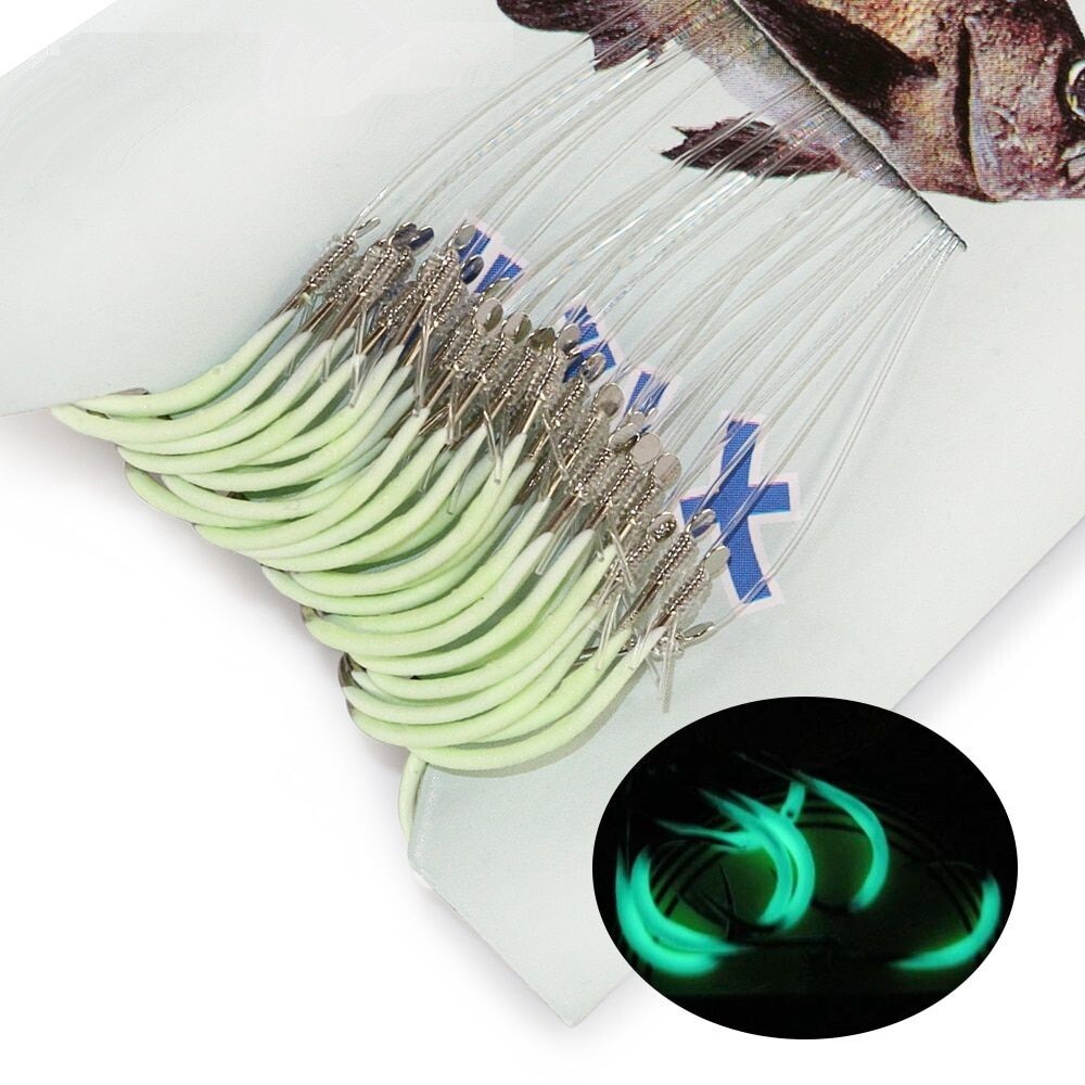 30pcs/sets Luminous Fishing Hook With Line 12-18# Barbed Hooks Tackle Night Carp