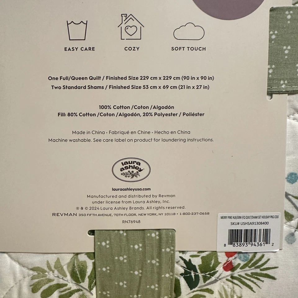 Juego completo de edredón de algodón Laura Ashley Merry Pine Christmas Holiday/Queen Foto 3 de 4