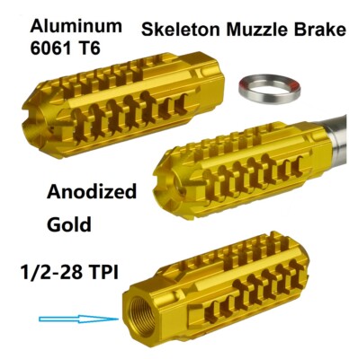 Gold Competition 1/2x28 TPI Thread Skeleton Muzzle Brake Compensator For .22