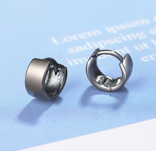 925 Sterling Silver Small Wide Black 10mm Huggie Hoop Earrings