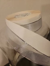 Vintage Laitonne Metallic trim Ribbon 1" Silver Mesh  Silk 15 yds France