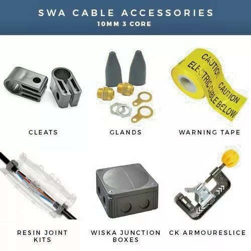 10MM 3 CORE SWA CABLE ACCESSORIES GLANDS | CABLE CLEATS | JOINTS | WARNING TAPE - Picture 1 of 1