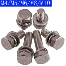 M4 M5 M6 M8 M10 A2 304 STAINLESS STEEL SEM HEX TAP BOLTS   FLAT SPRING WASHER