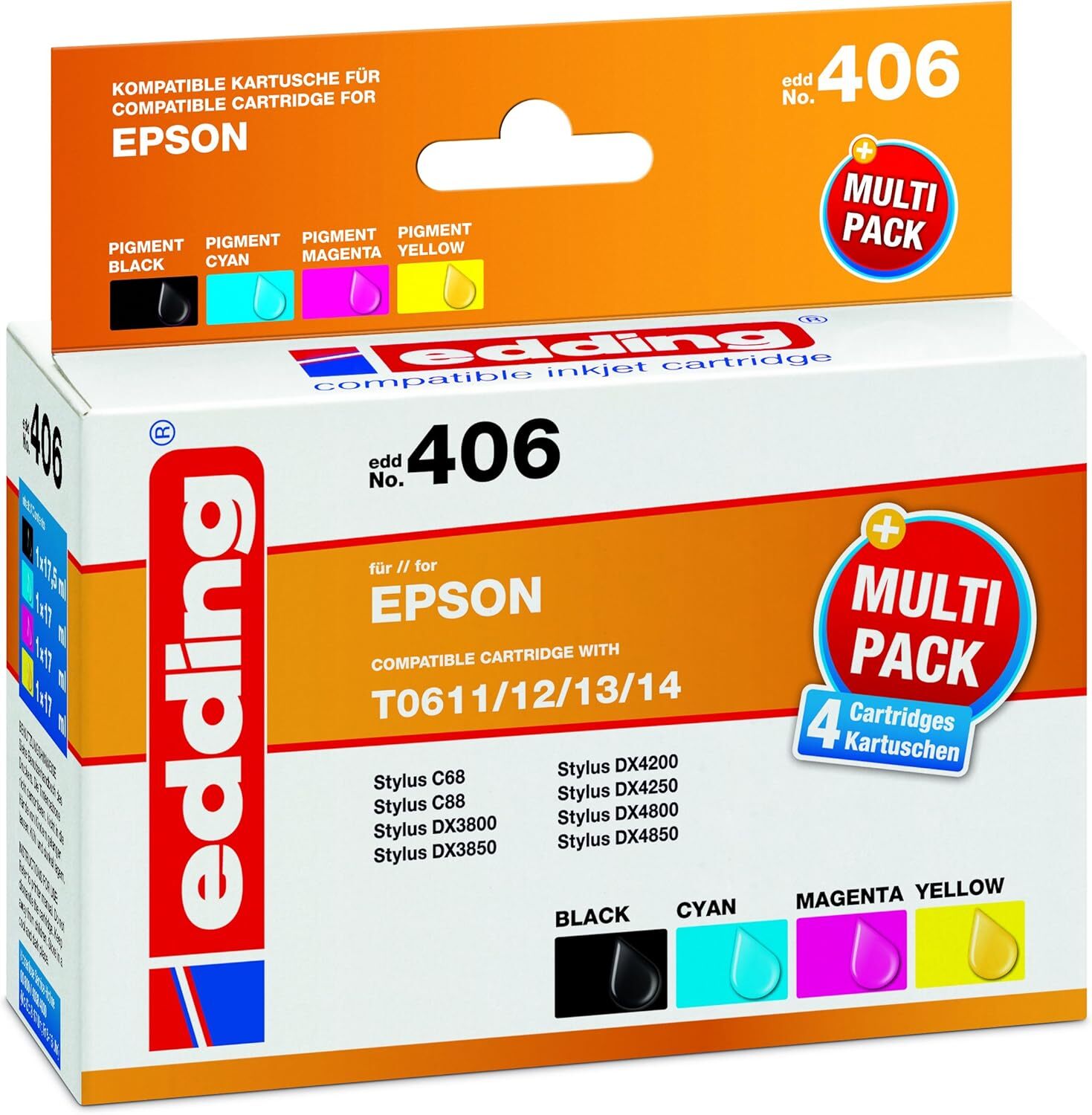 Edding EDD-406 совместим с Epson Stylus D/Dx, предназначенным для T0611/T0612/T0613/T0614