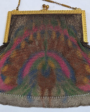 Whiting And Davis Mesh Purse Peacock Design 1920s Vintage Marked