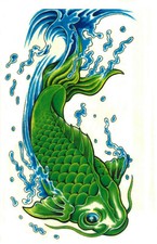 11x17" GREEN KOI FISH Tattoo Flash Japanese print 11 HORINEKO hokusai water sea