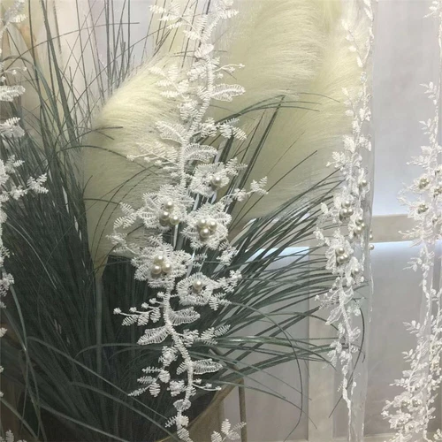 Prinzessin Stil Perlen Ranken Stickerei Transparent Tüll Vorhang für Wohnzimmer 1 Panel - Bild 1 von 7