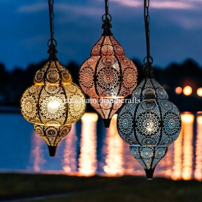 3Pc Modern Turkish Hanging Lamps Handmade Moroccan Ceiling Lights Home Lantern
