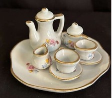 Vintage MINIATURE TEA SET 9 pieces FLORAL Taiwan DOLL HOUSE SIZE Porcelain