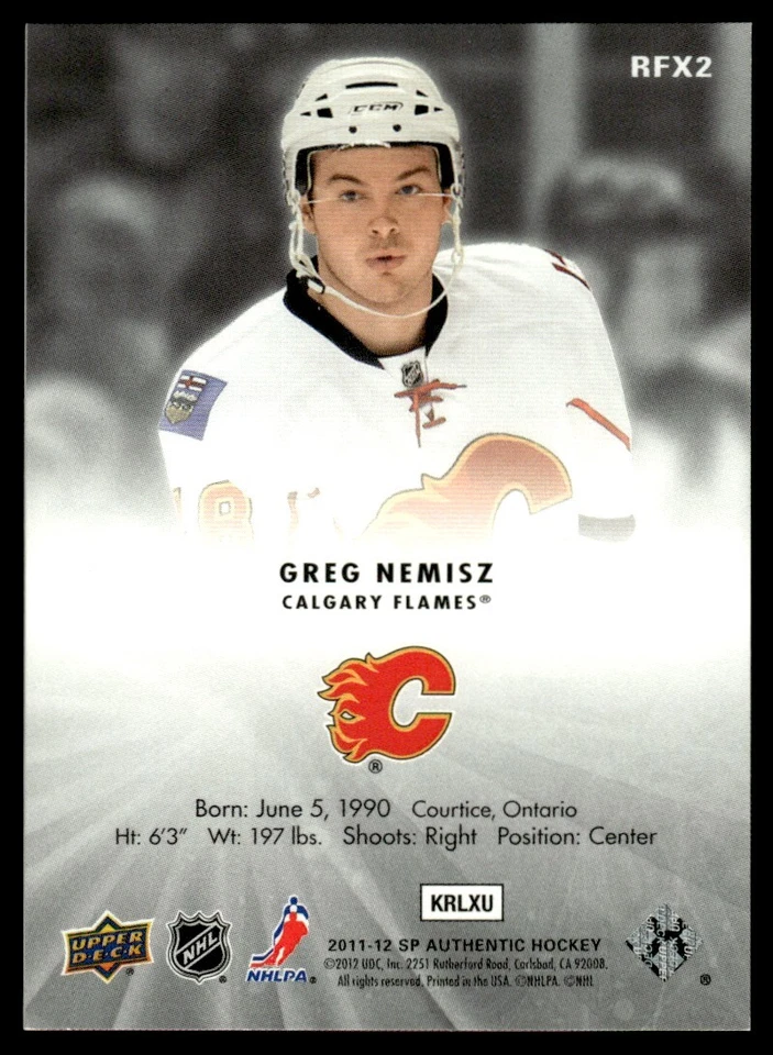 2011-12 SP Authentic Holoview FX Greg Nemisz Calgary Flames #RFX2 - Image 2 of 2