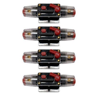 4 PACK 20 Amp Inline Waterproof Circuit Breaker Auto/Solar Manual Reset 12V-48V