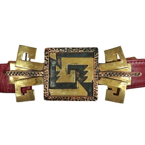 Vintage Geometric Gold, Bronze and Silver Metal Belt Vintage Wide Braided Belt, Bronze Gold and Silver Tone High  main image 4