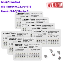 AZDENT PLUS Dental Brackets Braces Mini/Standard MBT/Roth 022/018 Hooks 3/3 4 5