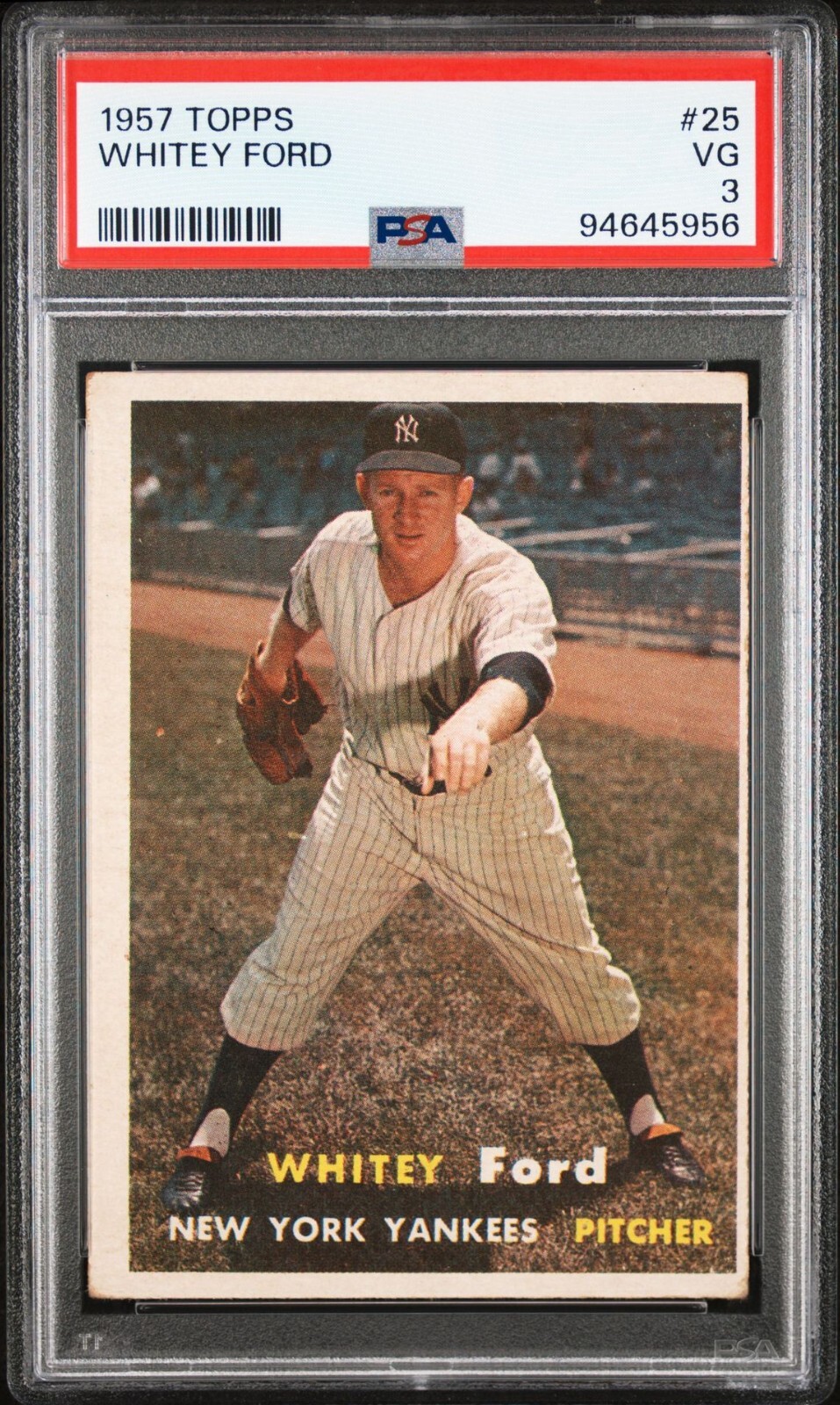 1957 TOPPS #25 WHITEY FORD NEW YORK YANKEES HOF PSA 3 VG