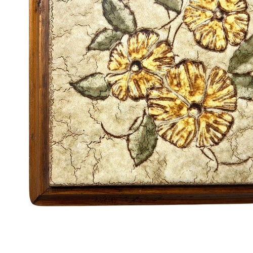 Piastrella ceramica italiana vintage arte da parete fiori gialli cornice legno decorazione rustica 9,5 in - Foto 5 di 11