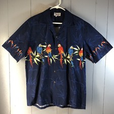 Pacific Legend Hawaiian Short Sleeve Button Up Shirt Large Blue Vintage