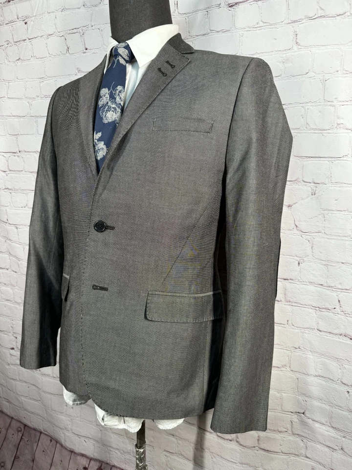 H&M Para Hombres Gris PARCHES PARA EL CODO DE ALGODÓN AJUSTADOS Abrigo Deportivo Blazer Chaqueta TALLA 38R Foto 2 de 4