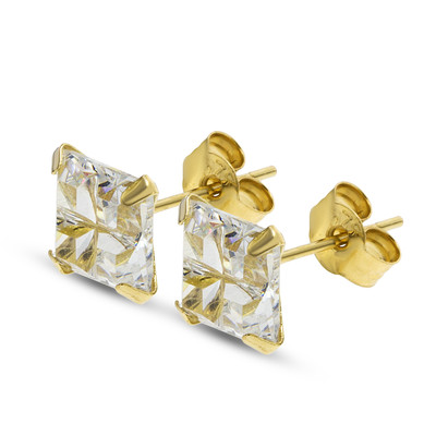 9CT GOLD CZ STUD EARRINGS SQUARE MULTI CUT BRILLIANT