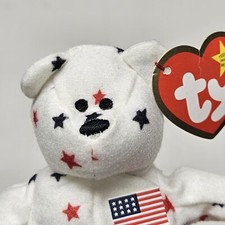 Ty Teenie Beanie Babies Glory the USA Bear Stars White Mini 5.5in Plush Toy 1993