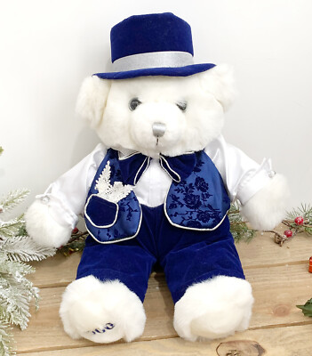 2000 Christmas Holiday Teddy Bear New Years Millennium Dan Dee White Plush Boy
