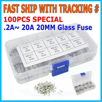 #ad 100Pcs 5x20mm Quick Blow Glass Tube Fuse Assorted Kits Fast Action Glass Fuses $9.95