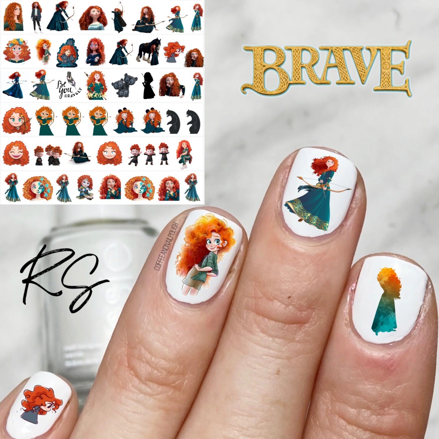 Brave Cartoon Waterslide Nail Art Decals Set Of 50 Instructions & Bonus included