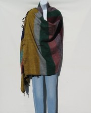 Yak Wool Blend Shaw/Throw Handloomed Nepal Handmade Multi-Colored Panels
