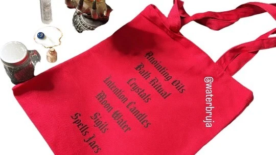 "Bolso de mano de bruja, Water Bruja, The Witches Tote Bag, bolso de mano de lona roja, 13""x15"""