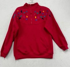 1980s Chinawear By Morsly 1/4 Zip Women  s Pullover Size Large - Red/Geometric