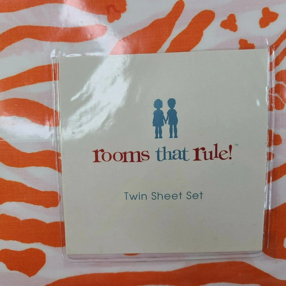 Juego de sábanas dobles Rooms That Rule naranja y falda de cama algodón Laurens estampado cebra nuevo Foto 3 de 4