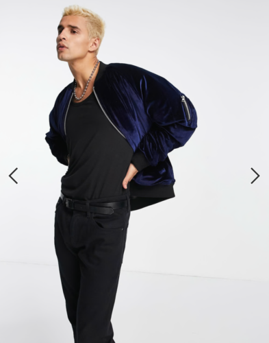 ASOS Design Men's Blue Velvet Bomber Jacket Size M - Picture 10 of 17