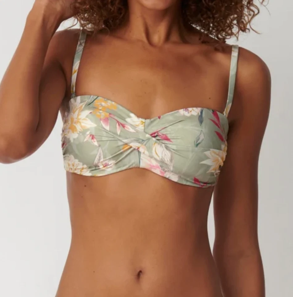 Triumph Botanical Leaf DP trägerloser Bikini Oberteil ohne Bügel Grau Neu - Bild 2 von 4