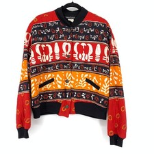 VTG 90s Carole Little Quilted Bomber Jacket Womens Sz 12 Red Black Tribal Print
