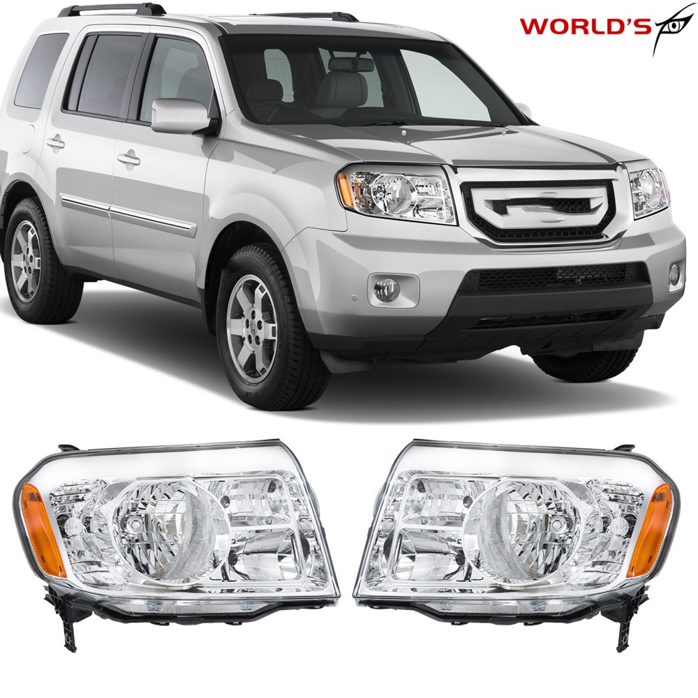 For Honda Pilot 2009-11 Halogen Chrome Amber Headlight Headlamp Driver&Passenger