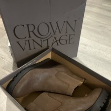 Crown Vintage Women s Brown Leather Ankle Bootie Wedge Pull-On Round Toe 10M