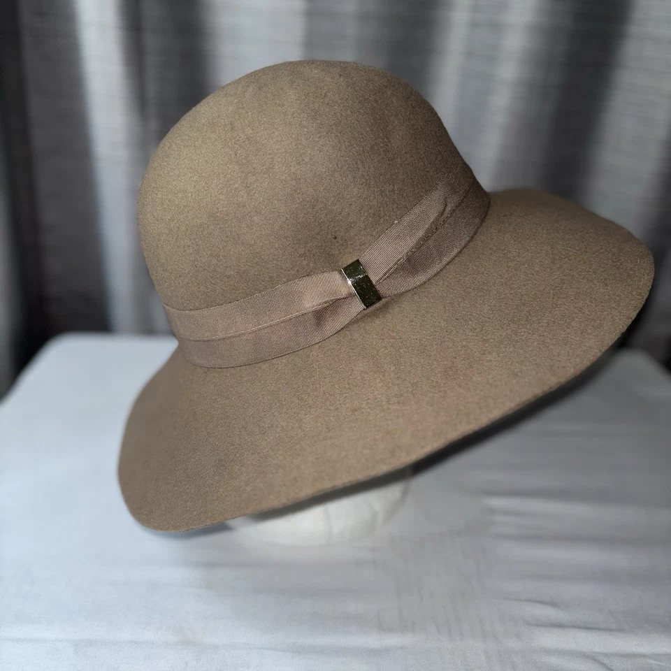 Nine West 100% Wool Felt Wide Brim Hat Tan Womens One Size - Image 2 of 4