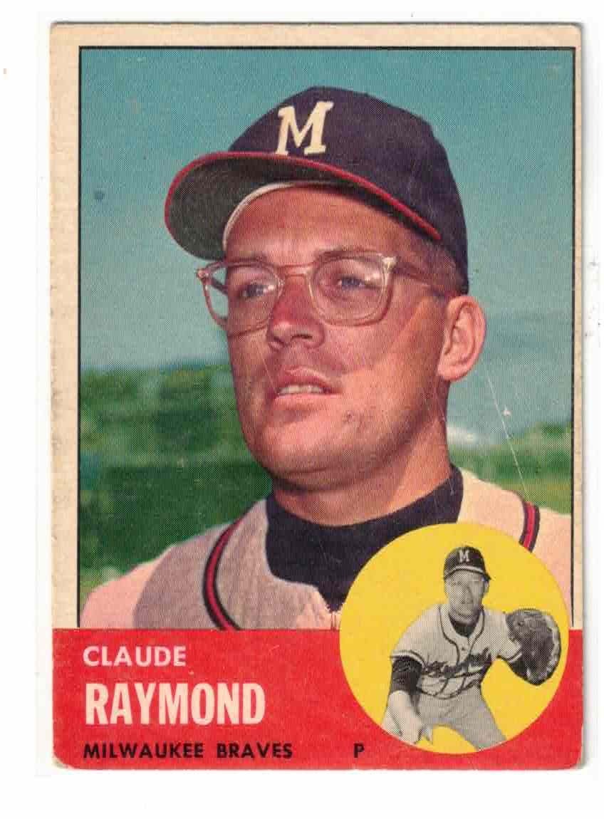 1963 Topps #519, Claude Raymond, Milwaukee Braves, No Creases, Light Scratches